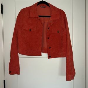 SHEIN Corduroy Orange Cropped Button Up Jacket Size M